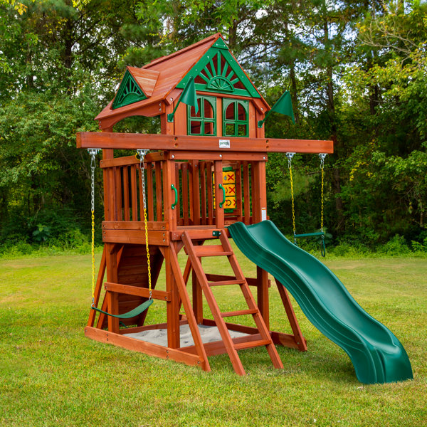 Gorilla Playsets Five Star II Space Saver Swing Set with Wood Roof